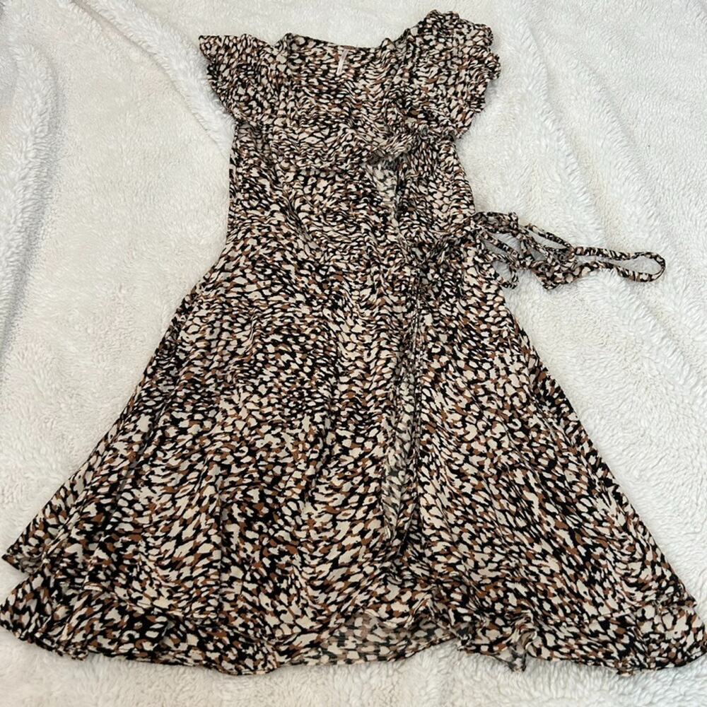 Free People Women's French Quarter Mini Wrap Dress M Brown Summer Feminine Boho - Picture 2 of 6